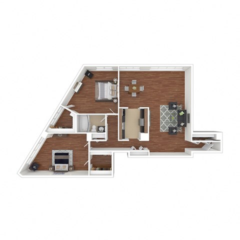 Floor plan for 2 beds, 1 bath, 1162 sqft